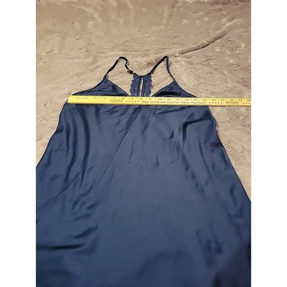 Flora Nikrooz Navy Lace Trim Cami Adjustable Straps Lingerie Top